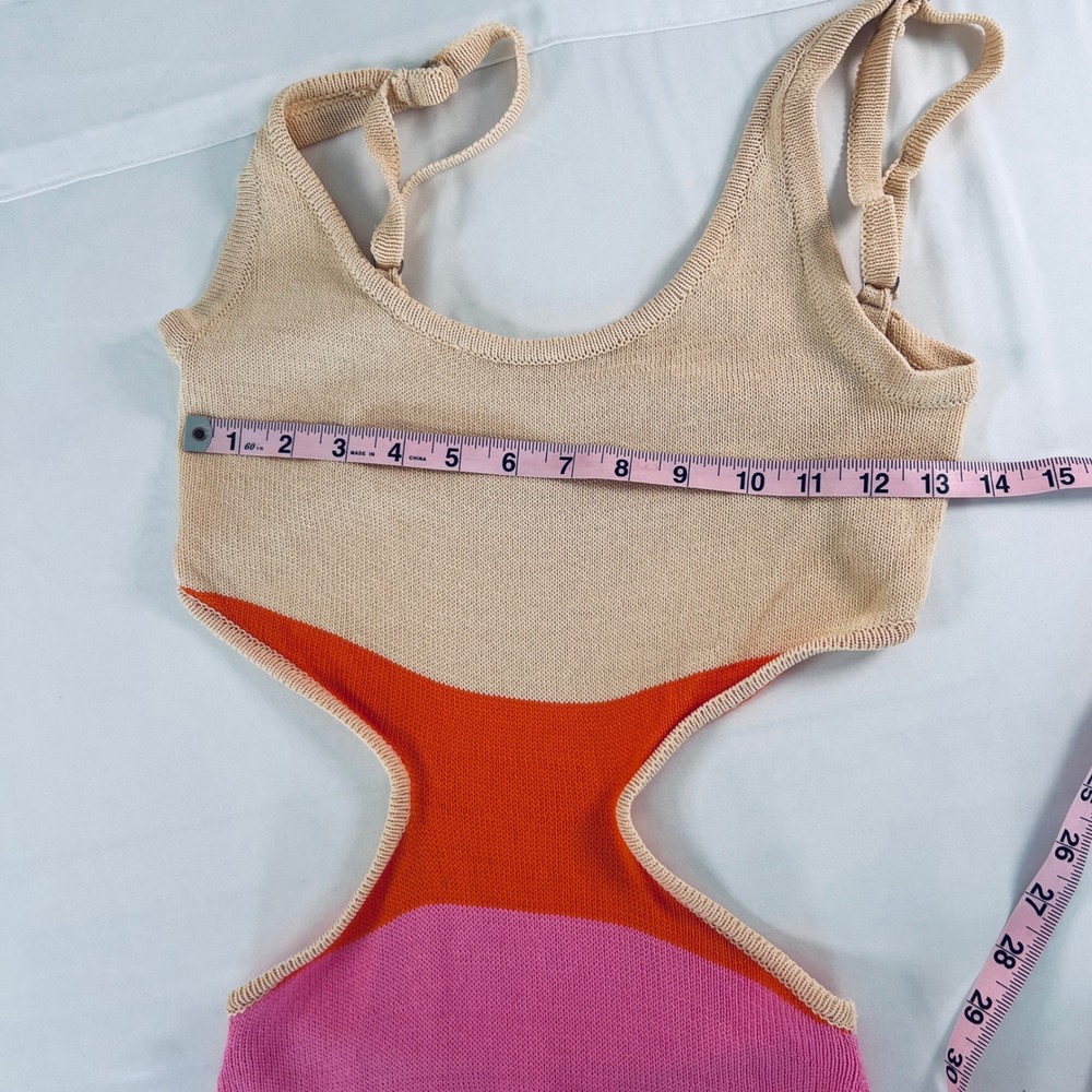 MABLE Colorblock Knit Cutout Maxi Dress Pink Orange Tan Womens Size Small Resort - Picture 3 of 8